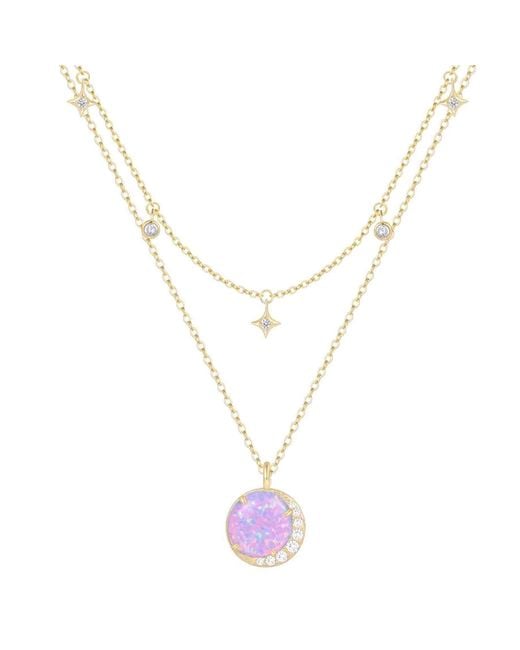KAMARIA Metallic Opal Moon & Star Charm Double Layering Necklace