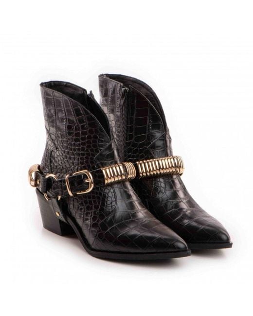 The 5Th Element Black Bronx Western Boots – Croco Leather