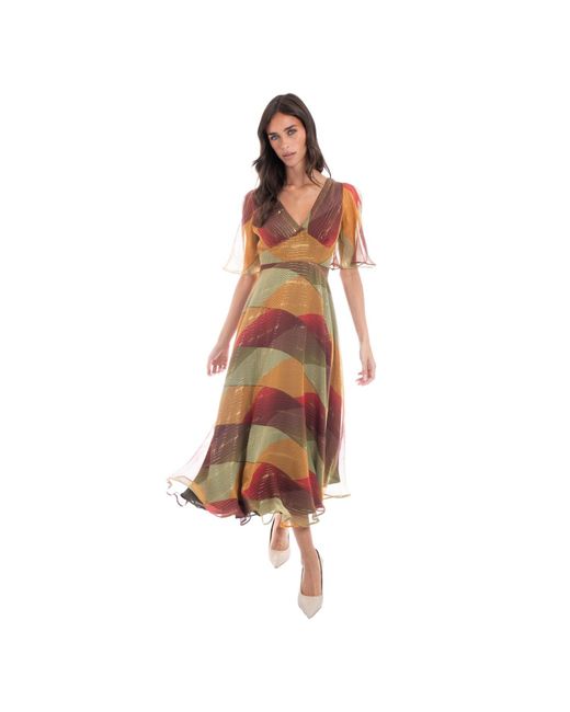 Sofia Tsereteli Brown Geometric Silk Chiffon Dress
