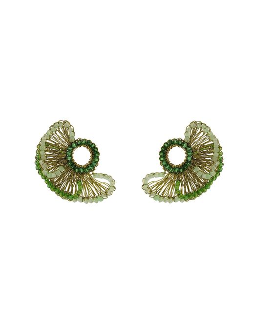 Lavish by Tricia Milaneze Green Jade Mix Feather Post Handmade Crochet Earrings