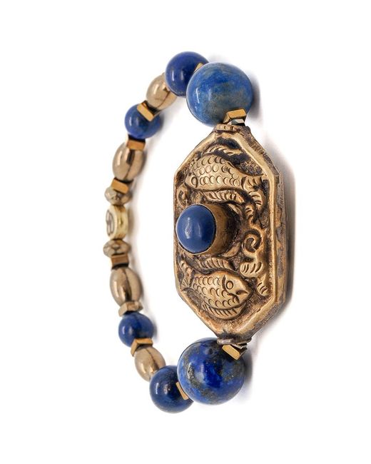 Ebru Jewelry Blue Vintage Style Nepal Fish & Lapis Bead Lapis Lazuli Beaded Bracelet