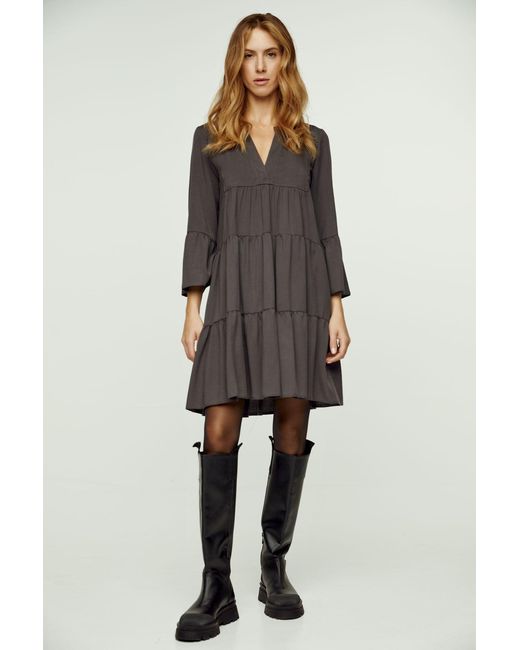 Conquista Blue Anthracite Tencel Gathered Seams Dress