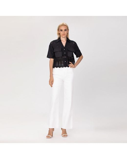 Smart and Joy Black Embroidered Crop Shirt