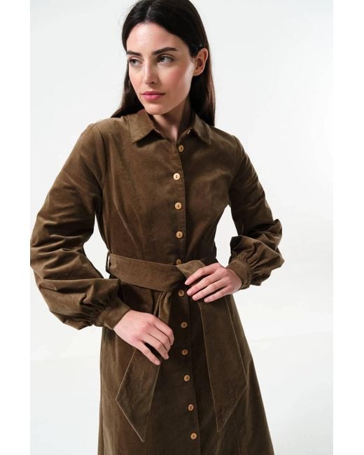 Louche Brown Rebecka Baby Cord Midi Shirt Dress