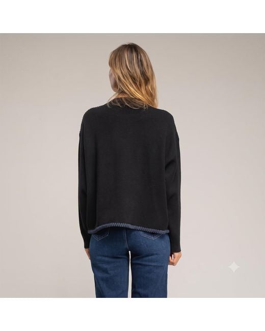 Tantra Spain Sl Black Oversized Knit Sweater With Topstitching Detail On Hem And Shoulders