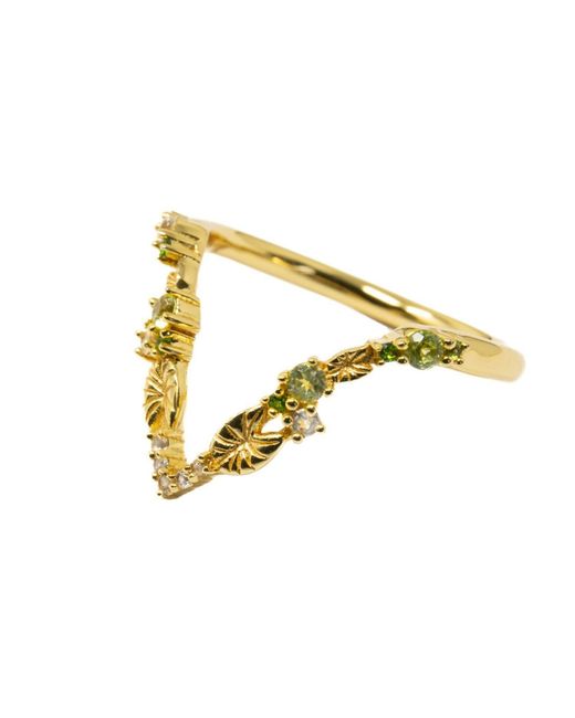NASI SILVER Yellow Lilypad Ring- Peridot- Chrome Diopside And Topaz
