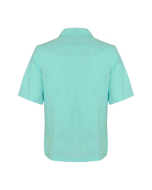 DAVID WEJ Green Hugo Linen Cuban Collar Shirt for men