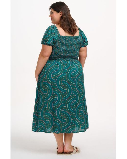 Sugarhill Blue Jolene Shirred Midi Dress, Concentric Circles