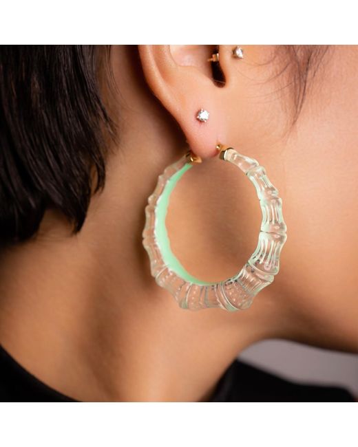 Gold & Honey Blue Bamboo Illusion Hoop Earrings