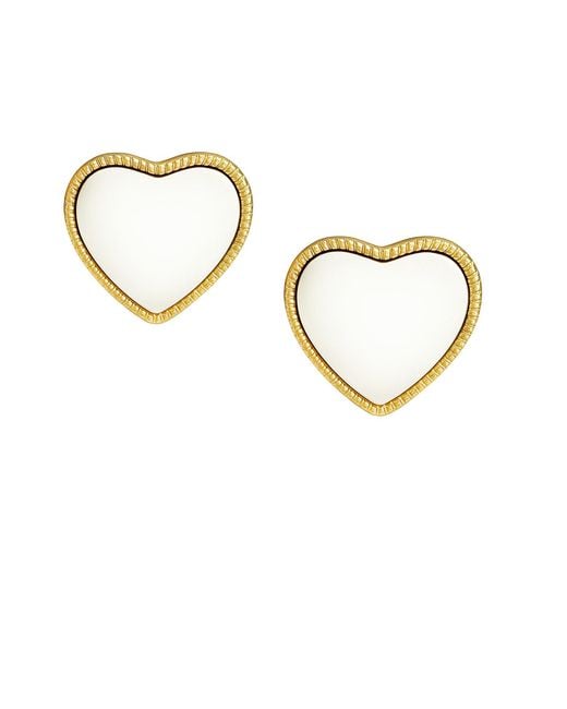 Maison De Gala Metallic Golden Enamel Heart Stud Earrings
