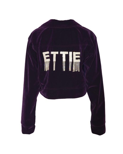 Ettie Blue Rhinestone Back Velvet Cropped Biker Jacket