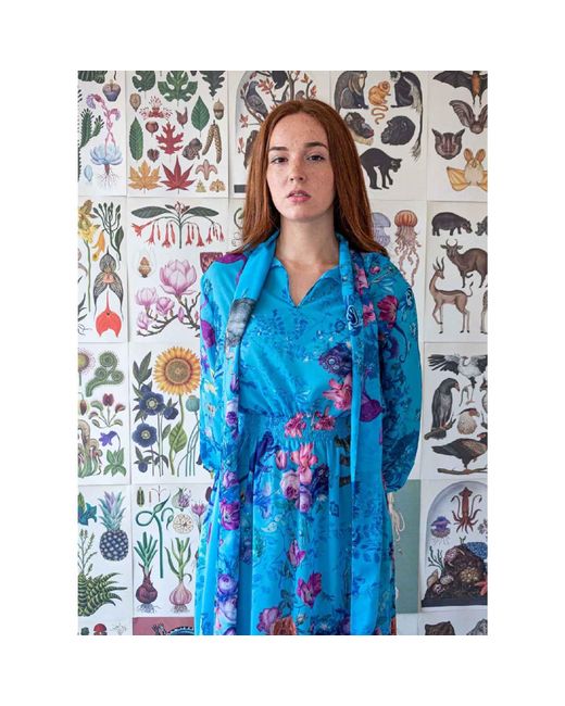 Absurde Blue Tinguely Midi Dress With Bow