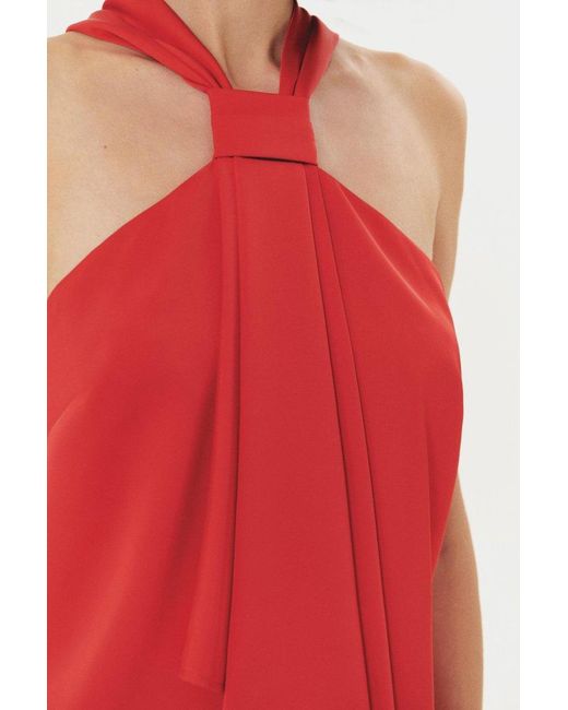 Exquise Red Brandon Knot Detailed Satin Blouse –