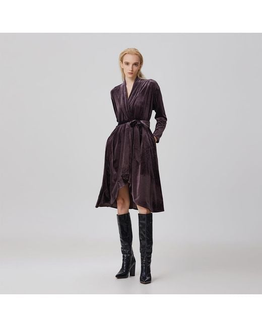 Smart and Joy Black Wrap Velvet Dress And Ruffle Hem