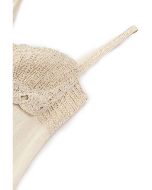 Nocturne White Neutrals Ecru Linen Brode Detailed Sweetheart Maxi Dress