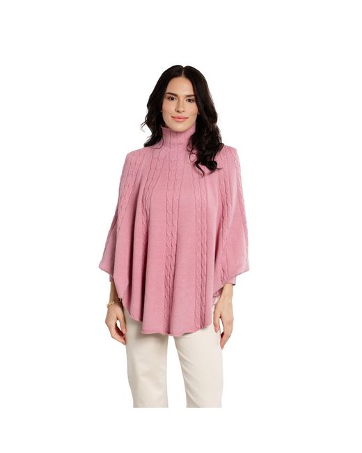 Saachi Purple Turtleneck Sweater Cable Knit Light Poncho