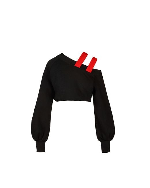 Ioana Ciolacu Black Mixed Cold Shoulder Top
