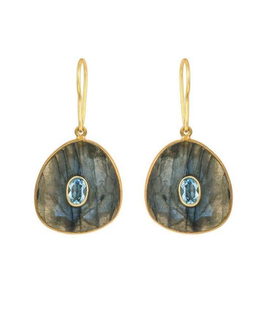 Opium Jewels Green Labradorite Drops With Inlaid Topaz Stones