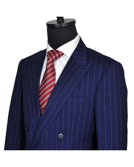 DAVID WEJ Blue Aldo Double Breasted Chalk Stripe Suit for men