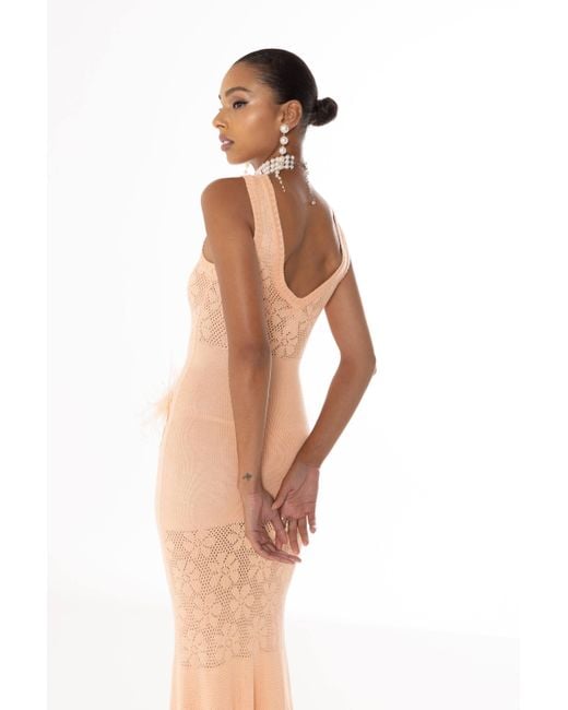 Andreeva Orange Vanilla Apricot Knit Dress With Feathers
