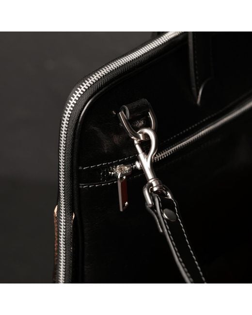 Time Resistance Black Leather Briefcase Laptop Bag