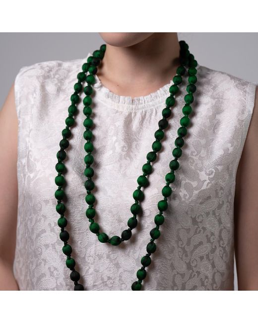 Silk and Bears Green Emerald Silk Bead Necklace – Hand-Wrapped & Knotted