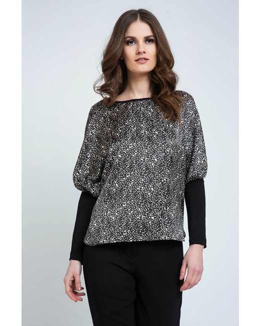 Conquista Black Sleeve Detail Print Top