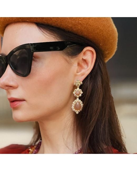 Farra Metallic Sunstone Setting Statement Earrings