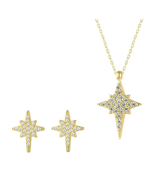Spero London Metallic Northern Star Polaris Starburst Sterling Necklace & Stud Earring Set