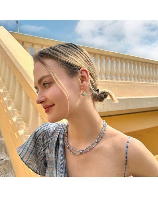 Farra Blue Square Shaped Aquamarine Hook Earrings