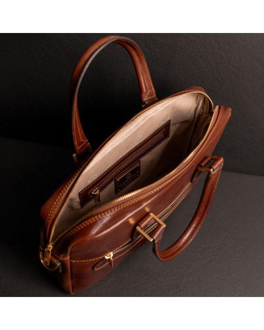 Time Resistance Brown Leather Briefcase Laptop Bag