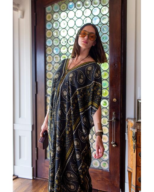 Jennafer Grace Green Caspian Paisley Border Caftan