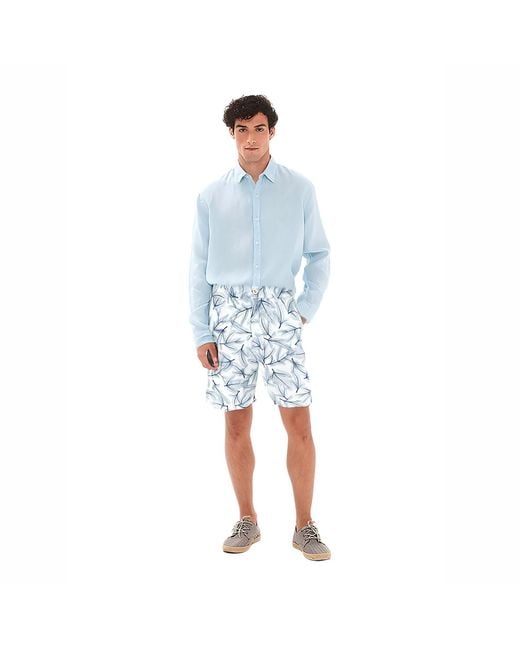 Haris Cotton Blue Printed Linen Bermuda Fern for men