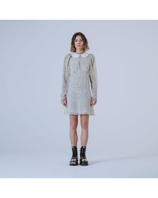 SVETA Milano Natural Neutrals Seattle Floral Short Dress With Embroidered Collar