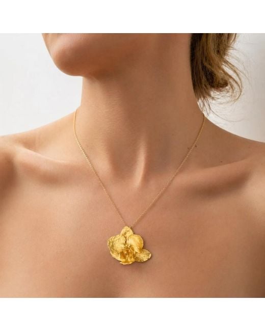 Mother Nature Jewelry Metallic Orchid Flower Necklace, Handmade Statement Pendant