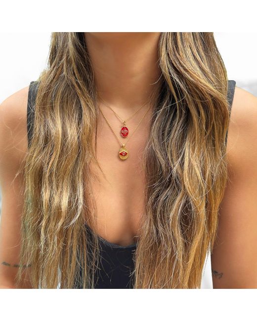 Ebru Jewelry Red Enamel Evil Eye Minimalist Protective Necklace