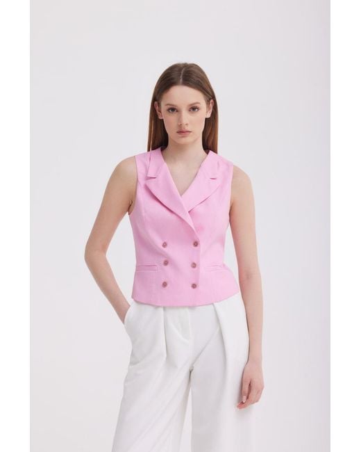 Georgette Pink Peony Buttoned Vest