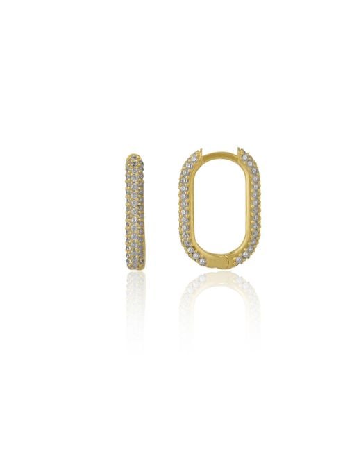 Spero London Metallic Pave Rectangular Sterling Oval Hoop Earring