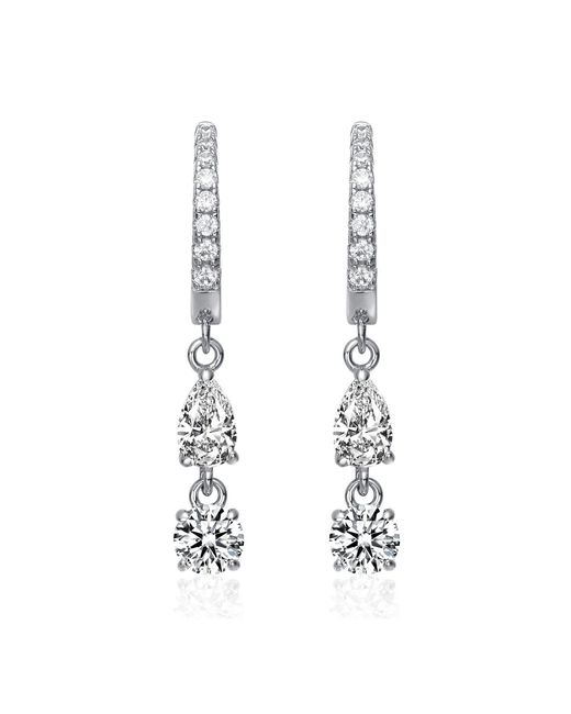 Genevive Jewelry Metallic Rachel Glauber Plated Cubic Zirconia Two-Stone Dangle Huggie Hoop Earrings