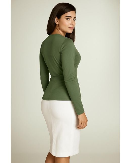 Conquista Green Dusty Long Sleeve, Faux Wrap Top