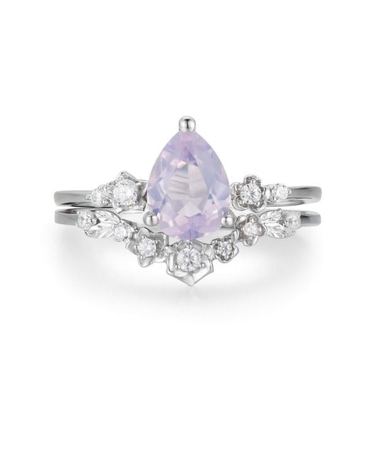 Azura Jewelry New York White Floral Symphony Amethyst Ring Set Vermeil