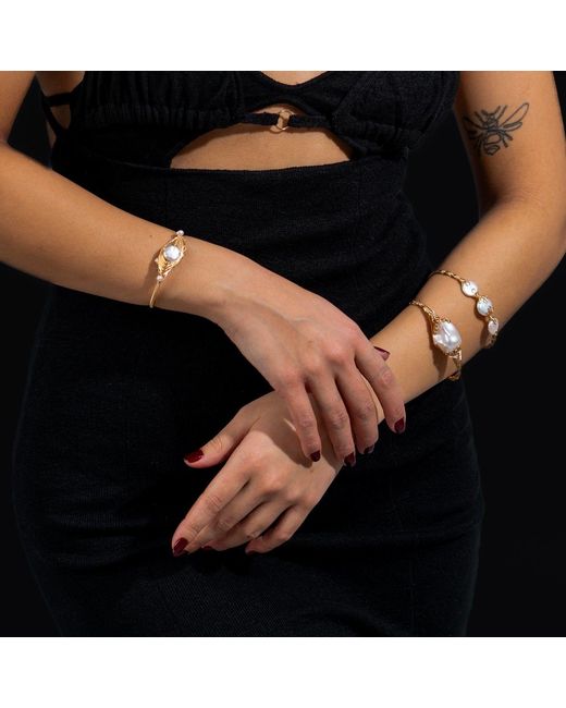 Ebru Jewelry Metallic Cleopatra's Eye Baroque Pearl Cuff Bracelet