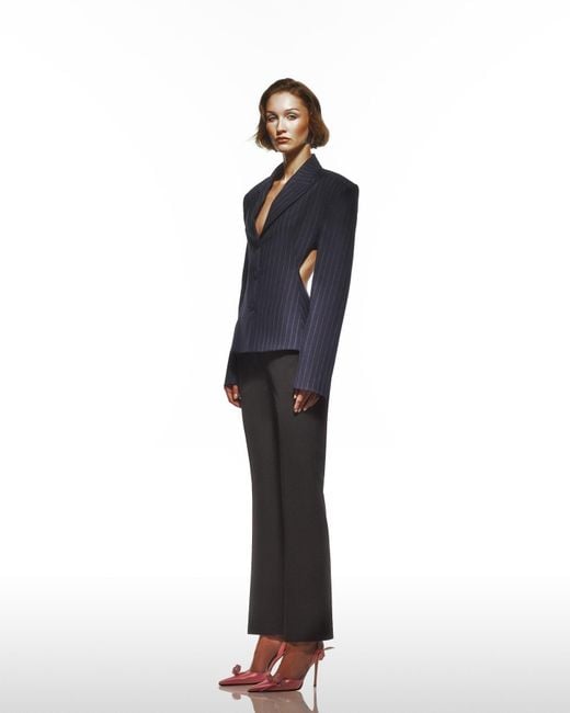 Maison sél Blue Open-Back Pinstriped Blazer Jacket –