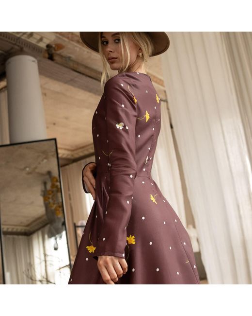 RainSisters Red Fit & Flare Long Sleeve Midi Dress: Vintage Flare