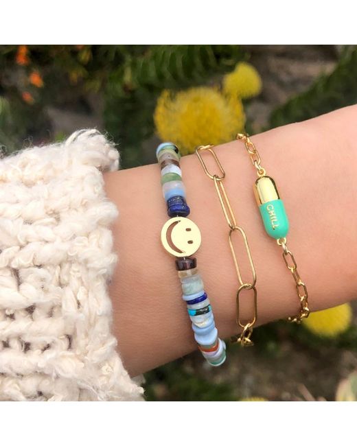 Kris Nations Blue Chill Pill Enamel Bracelet Gold Filled & Turquoise Enamel