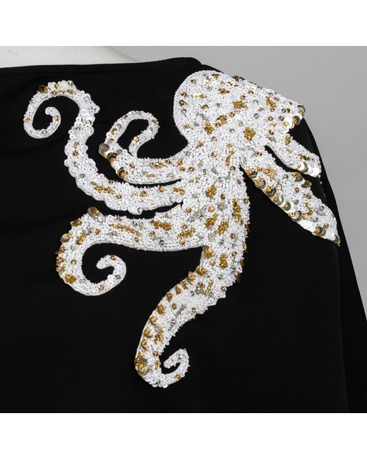 House of Laines London Black Couture Asymmetric Cape Style Top With Embellished Octopus