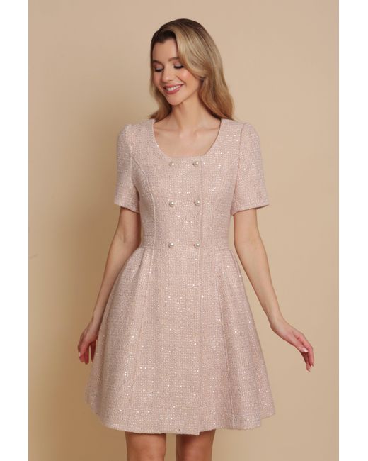 Santinni Pink 'Golden Age' Wool Tweed Dress Coat