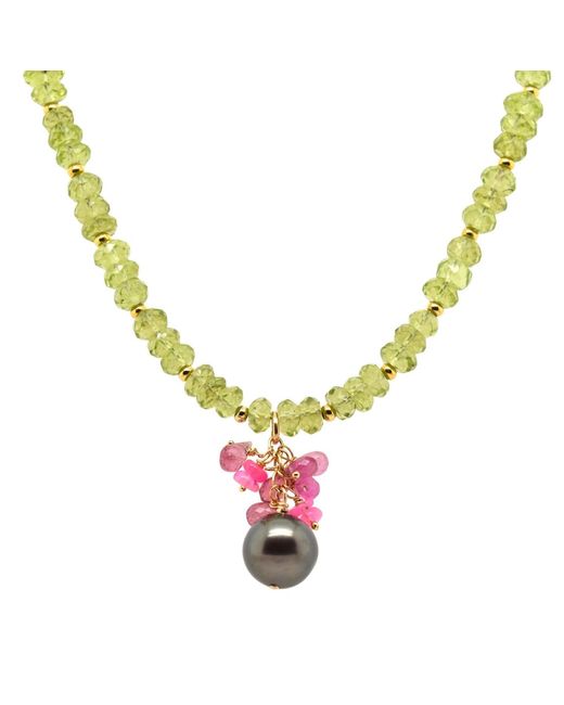 Lori Kaplan Design Metallic Peridot Necklace With Tahitian Pearl Gemstone Charm
