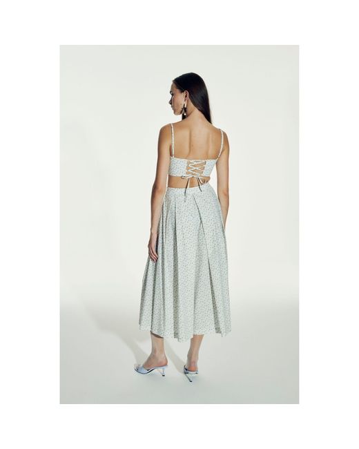 NAZLI CEREN Gray June Printed Cotton Midi Skirt