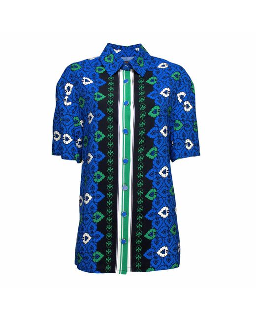 Lalipop Design Blue Abstract Print Viscose Short Sleeves Shirt & White Crop Top Set